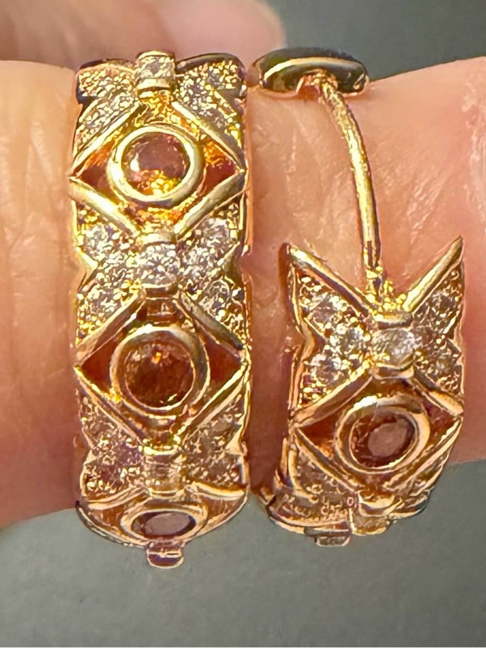 Gold-Tone Women’s Hoop Earrings with Brown Gem Accents